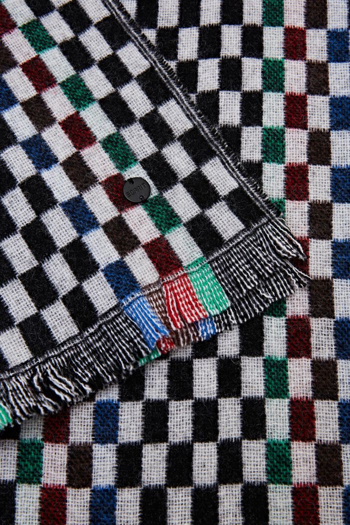 Checkered Wool Scarf, BLACK, detail image number 1