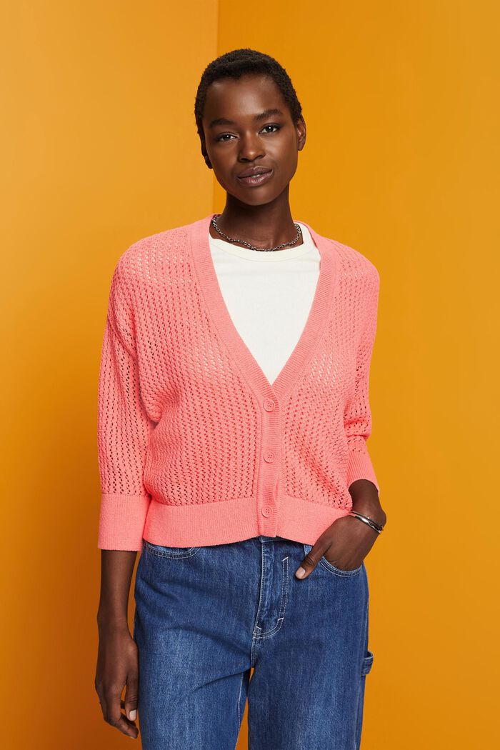 Open-Knit Cardigan, CORAL, detail image number 0