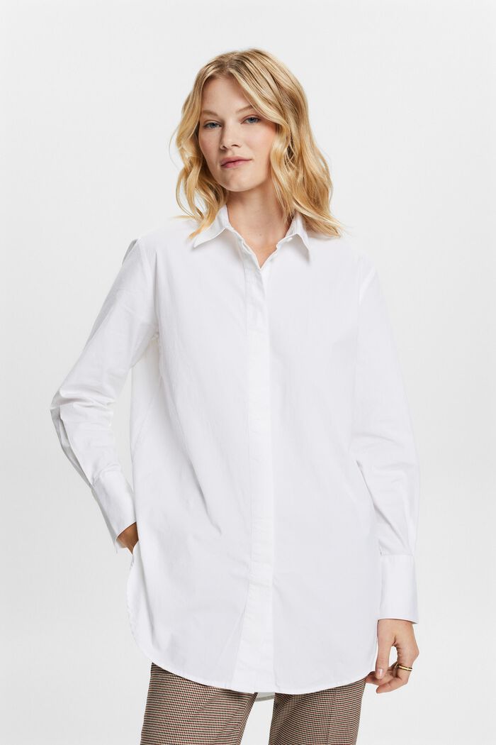 Oversized Cotton Poplin Shirt, WHITE, detail image number 0