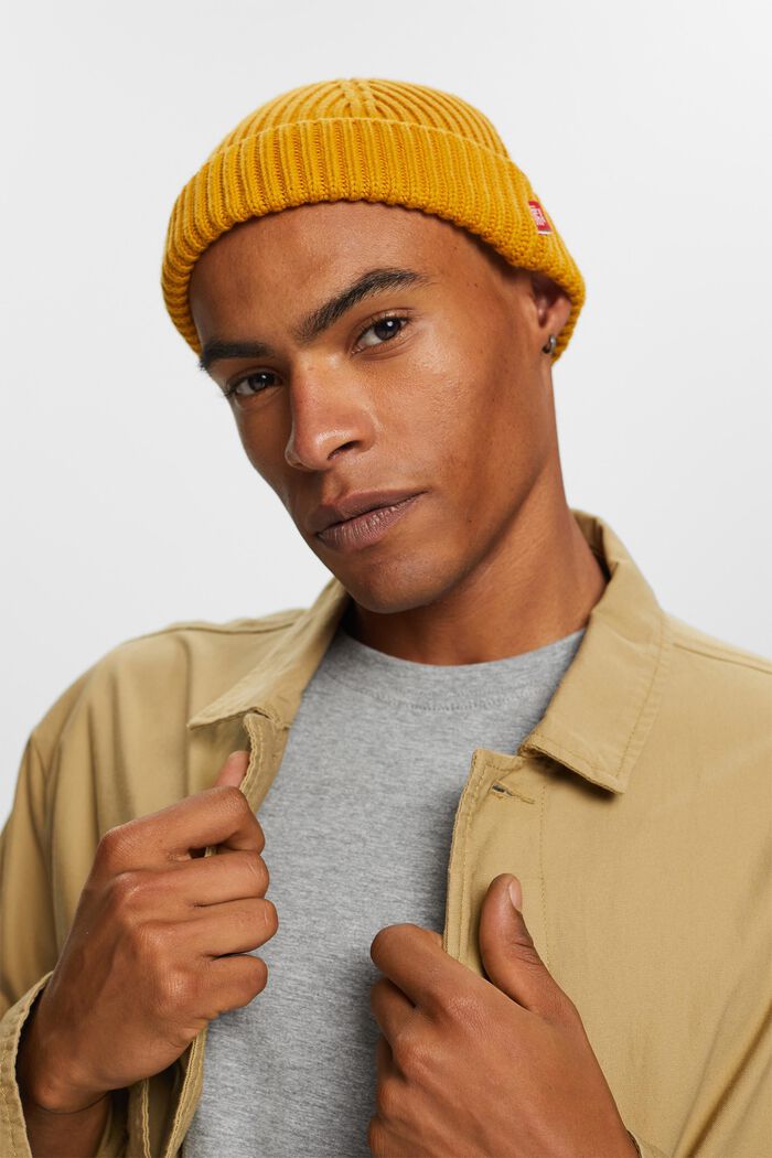 Rib-knit beanie, 100% cotton, AMBER YELLOW, detail image number 2