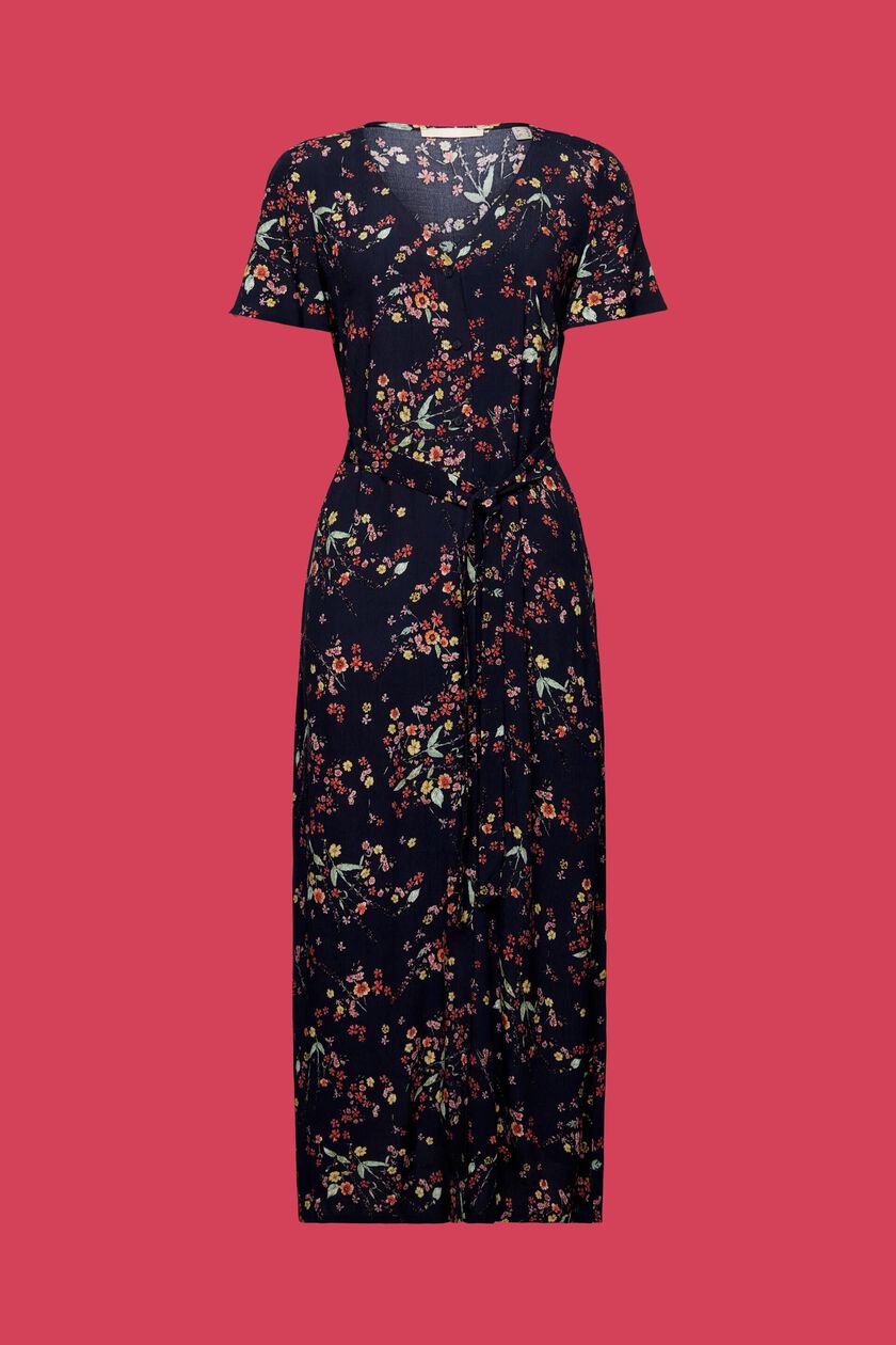 Tie Waist Floral Print Midi Dress