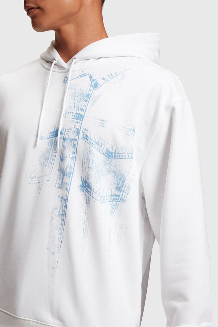 Denim Not Denim placement indigo print hoodie​, WHITE, detail image number 1