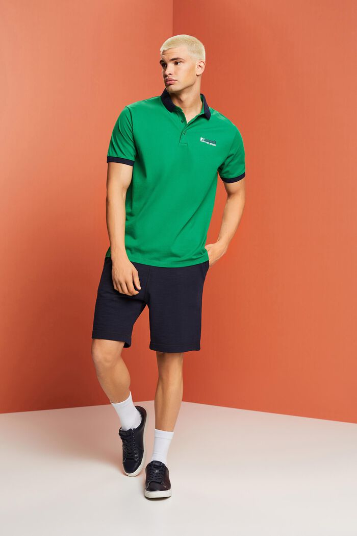 Logo Print Cotton Jersey Polo, EMERALD GREEN, detail image number 1