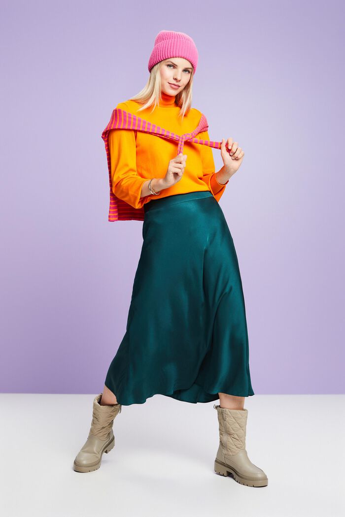 Satin Midi Skirt, EMERALD GREEN, detail image number 1