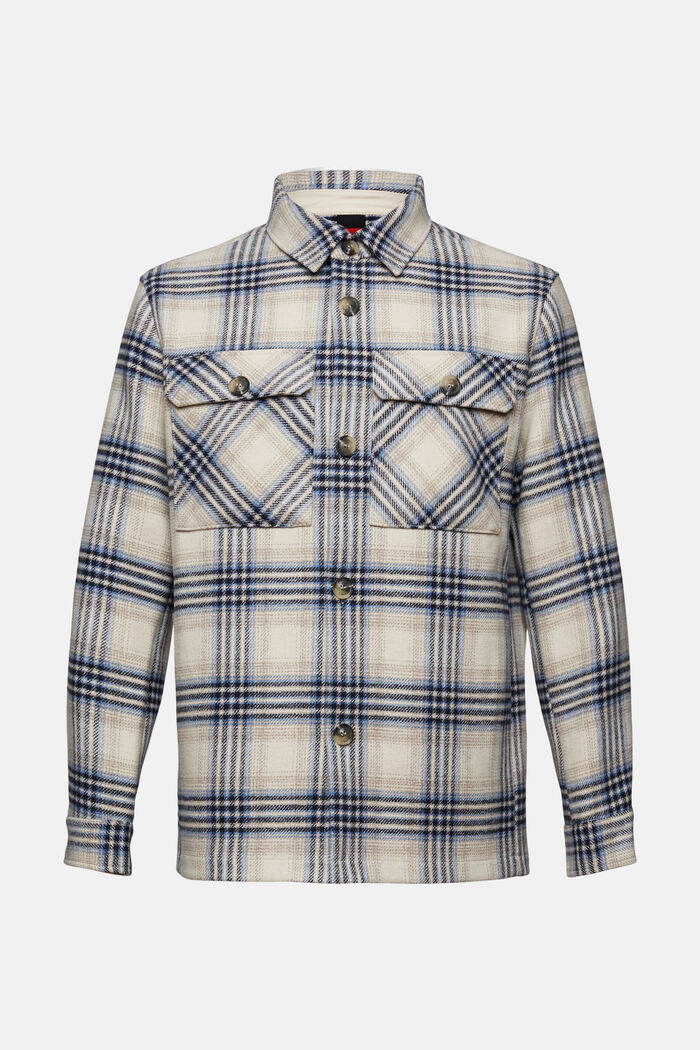 Checkered Wool Blend Overshirt, OFF WHITE, detail image number 6