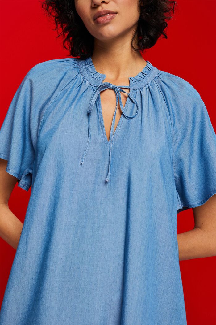 Tie-Neck Ruffle-Trim Chambray Dress, TENCEL™, BLUE MEDIUM WASHED, detail image number 2