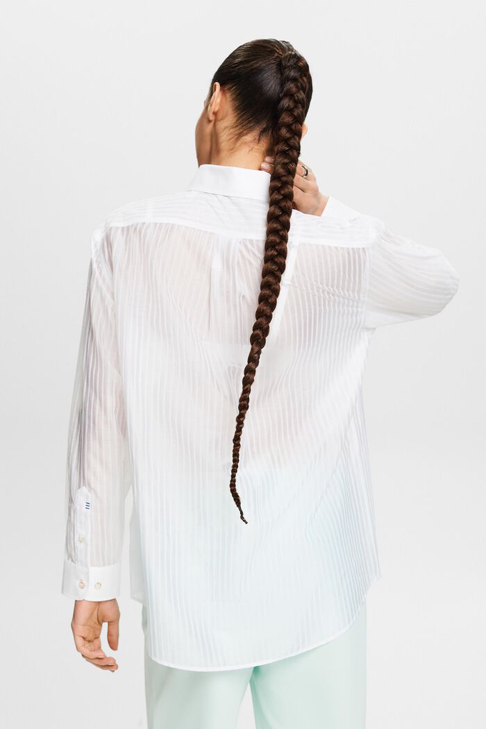 Sheer Striped Button-Up Shirt, WHITE, detail image number 2