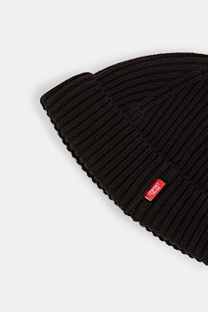 Rib-knit beanie, 100% cotton, BLACK, detail image number 1