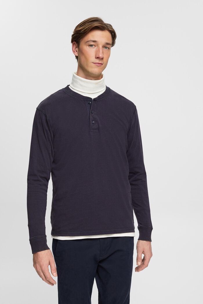 Long-sleeved top with buttons, NAVY, detail image number 0