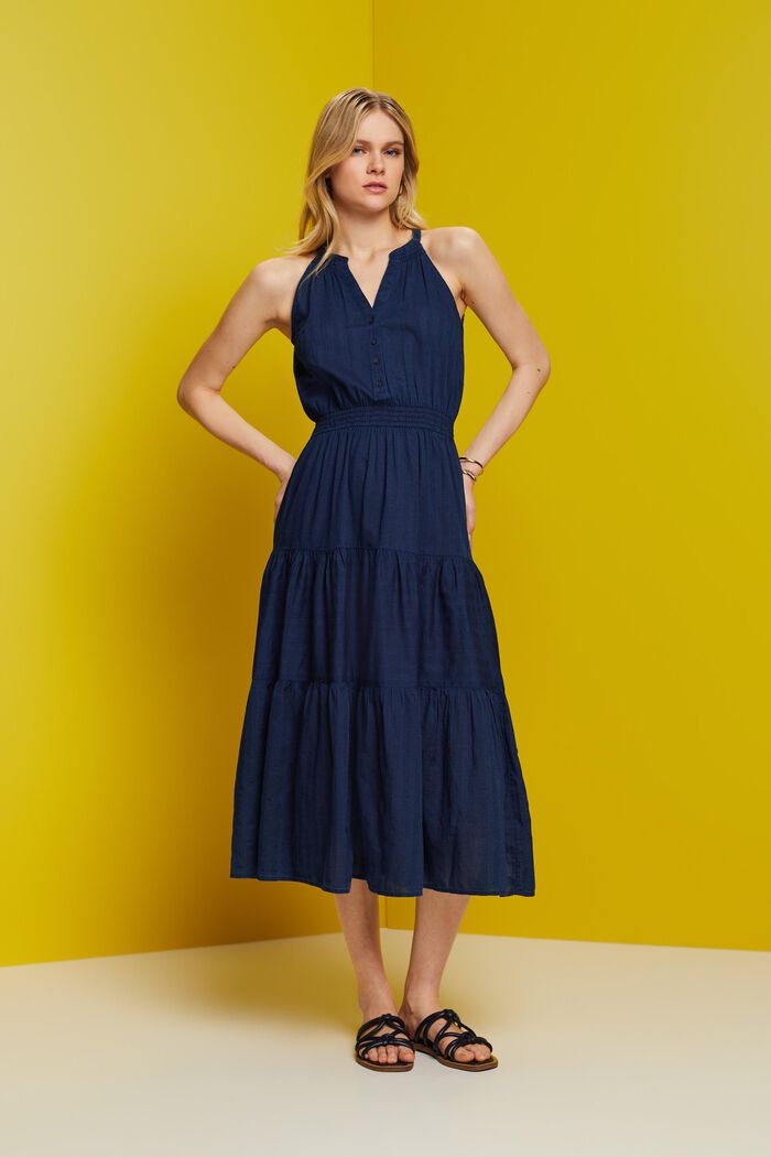 Tiered Cotton Midi Dress, NAVY, detail image number 4