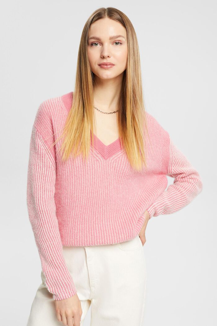 Two-tone jumper with alpaca, PINK, detail image number 0