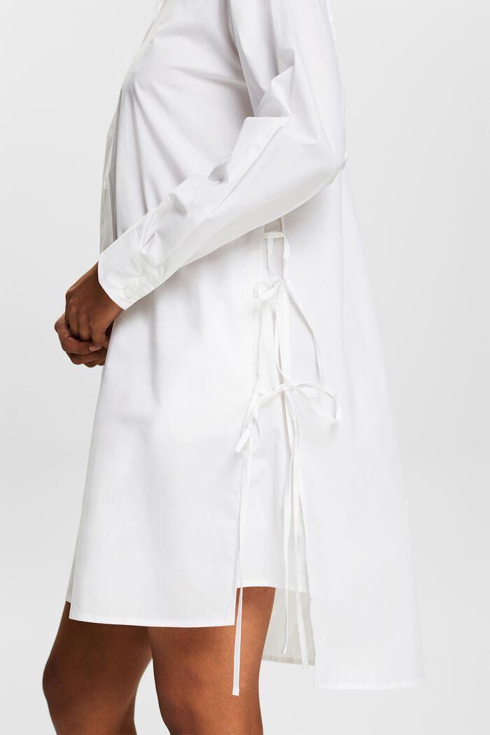 Tie-Detail Poplin Shirt Dress, WHITE, detail image number 3