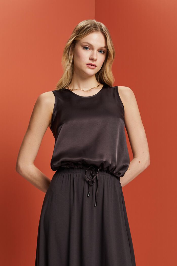 Recycled: mixed fabric satin top, ANTHRACITE, detail image number 0