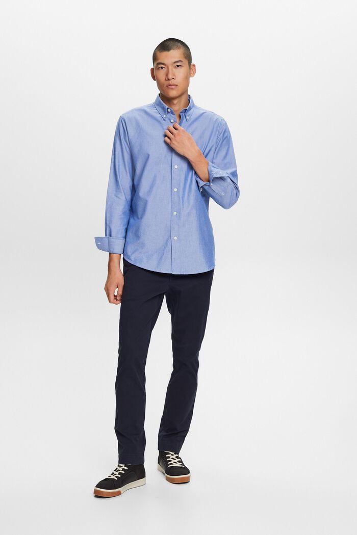 Cotton-Poplin Button Down Shirt, BRIGHT BLUE, detail image number 1
