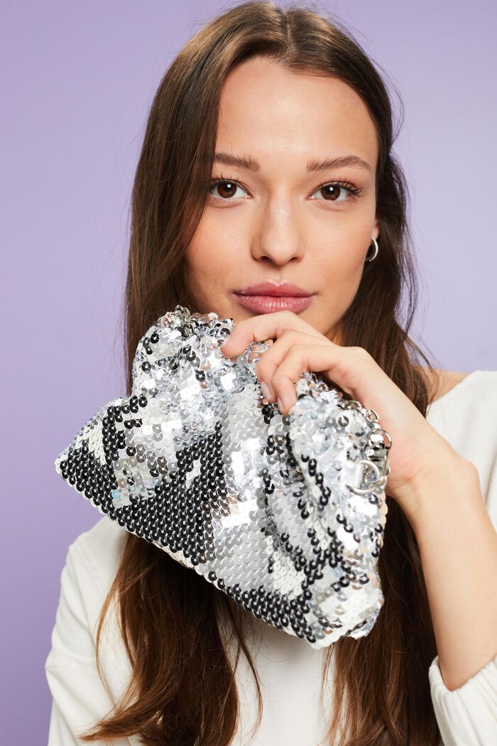 Small Sequin Pouch, SILVER, detail image number 4