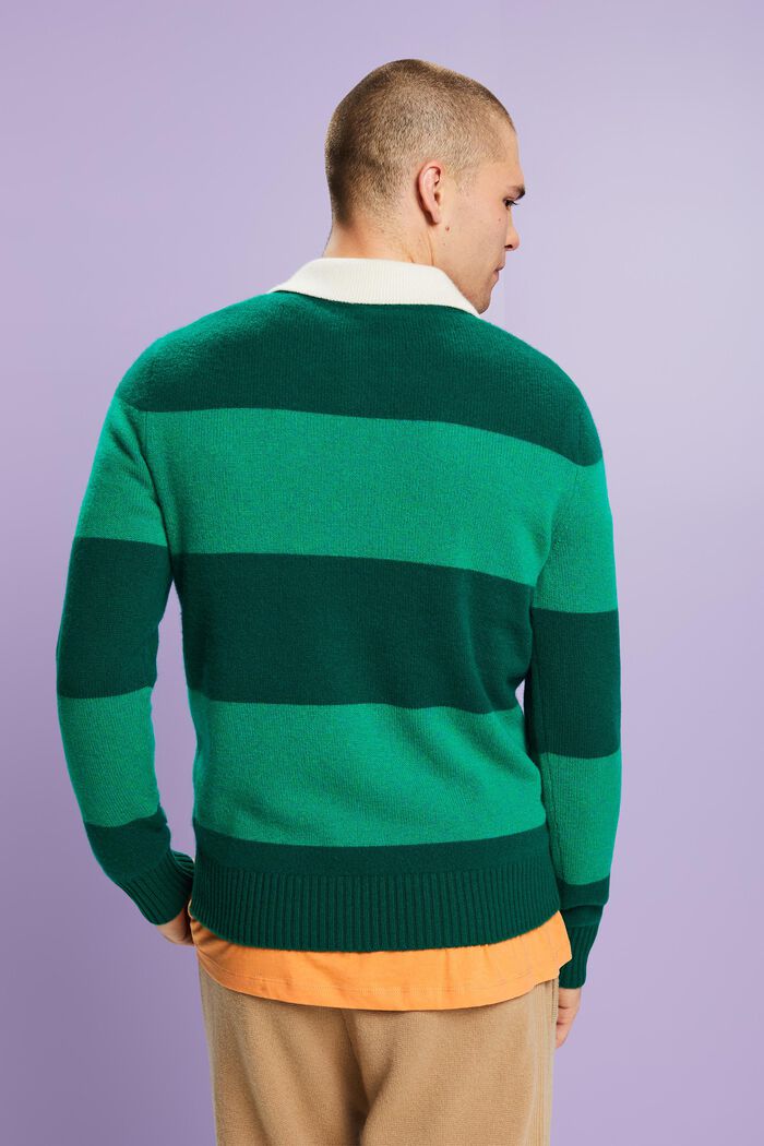 Rugby Stripe Cashmere Polo Sweater, EMERALD GREEN, detail image number 2