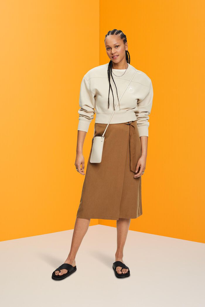 Linen blend midi skirt with belt, PALE KHAKI, detail image number 1