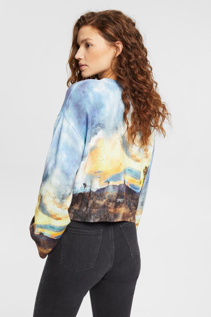 All-over landscape digital print cropped sweater, DARK BLUE, detail image number 2