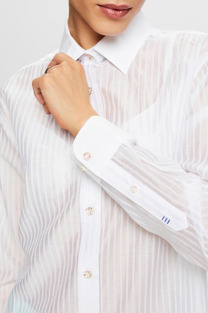 Sheer Striped Button-Up Shirt, WHITE, detail image number 3