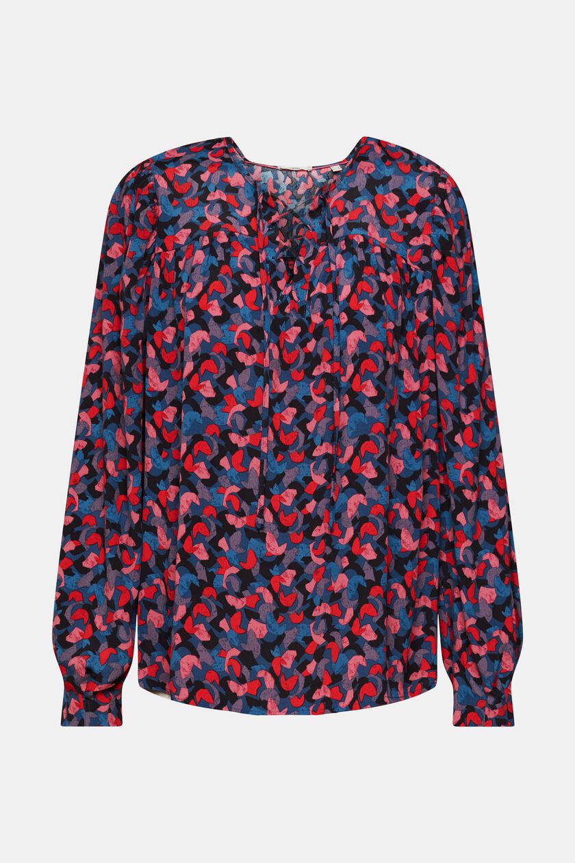 Patterned blouse with tie detail