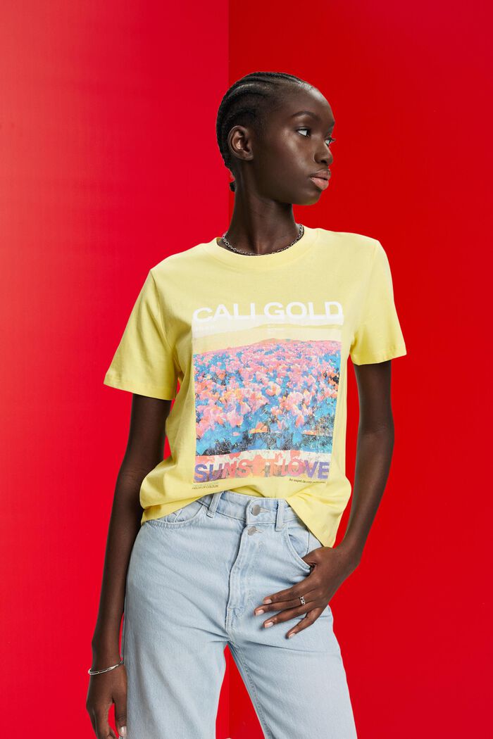 Cotton t-shirt with front print, LIGHT YELLOW, detail image number 0