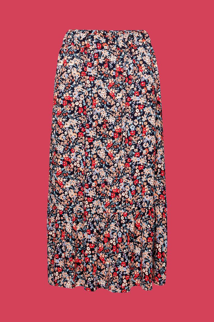 Midi skirt with flounced hem, NAVY, detail image number 6