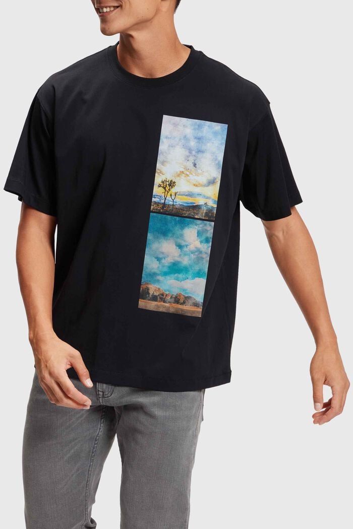 Stacked landscape print t-shirt, BLACK, detail image number 0