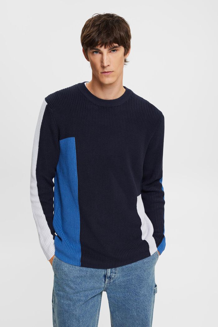 Knitted colour block jumper, NAVY, detail image number 1