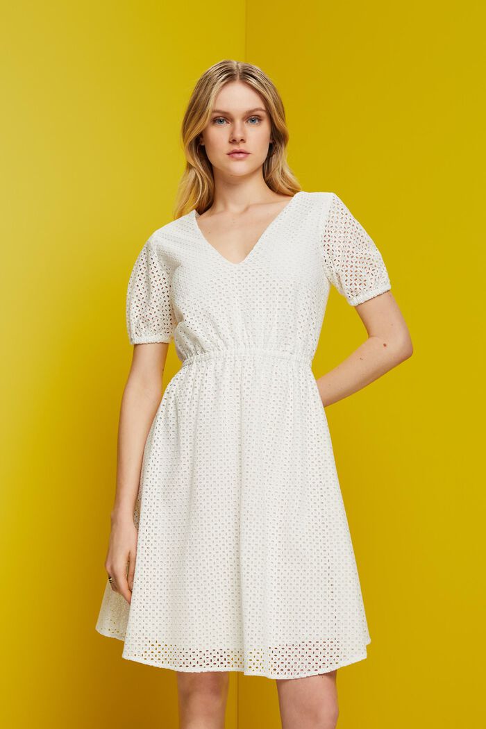 Laced cotton dress, WHITE, detail image number 0