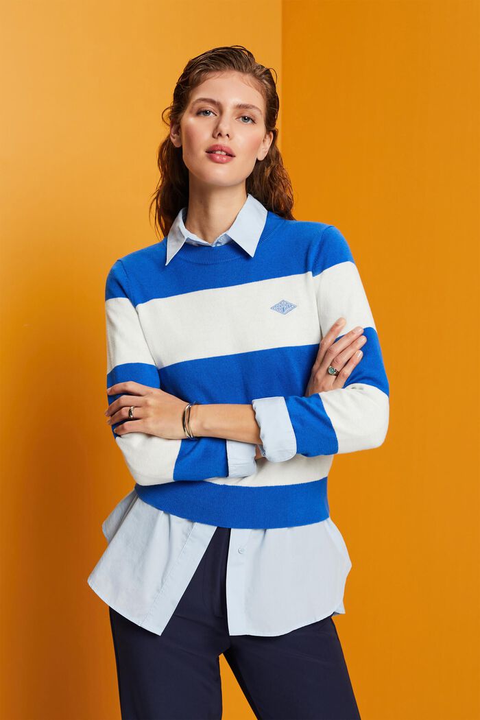 Striped cotton jumper with cashmere, BLUE, detail image number 0