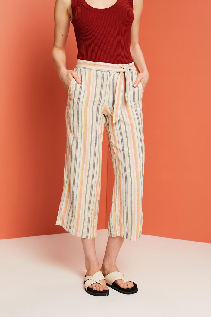 Striped culotte with fixed belt, SAND 3, detail image number 0