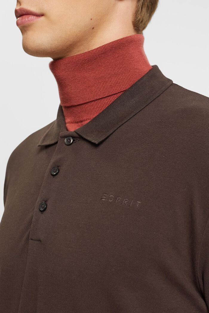 Long sleeve piqué polo shirt, DARK BROWN, detail image number 2