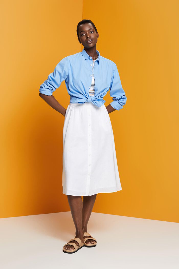 Midi skirt, linen-cotton blend, WHITE, detail image number 1