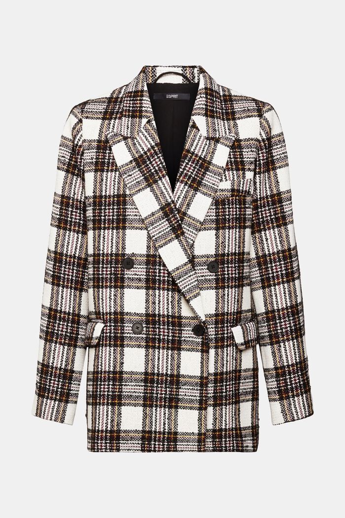 Plaid Double-Breasted Bouclé Blazer, OFF WHITE, detail image number 6