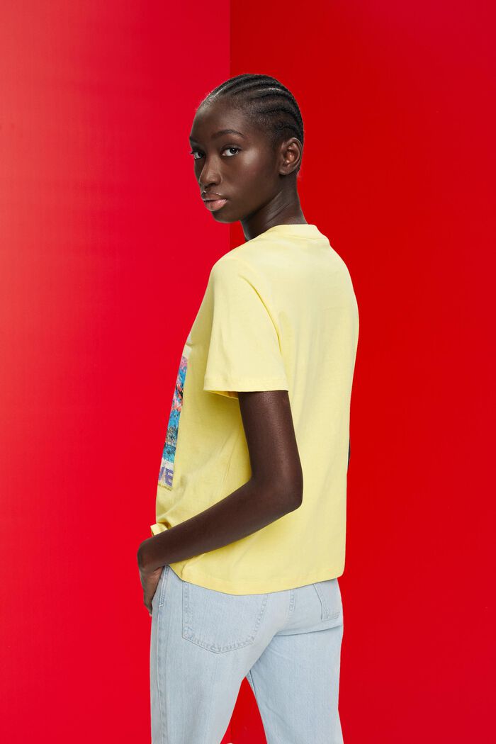 Cotton t-shirt with front print, LIGHT YELLOW, detail image number 3