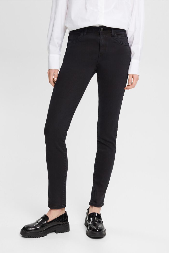 Mid-rise slim fit stretch jeans, BLACK, detail image number 0