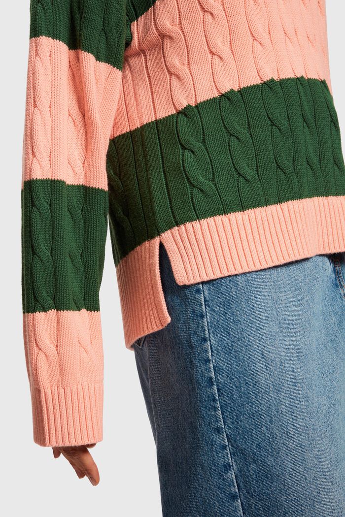 Striped Dolphin Logo Cable Knit Sweater, PINK, detail image number 4