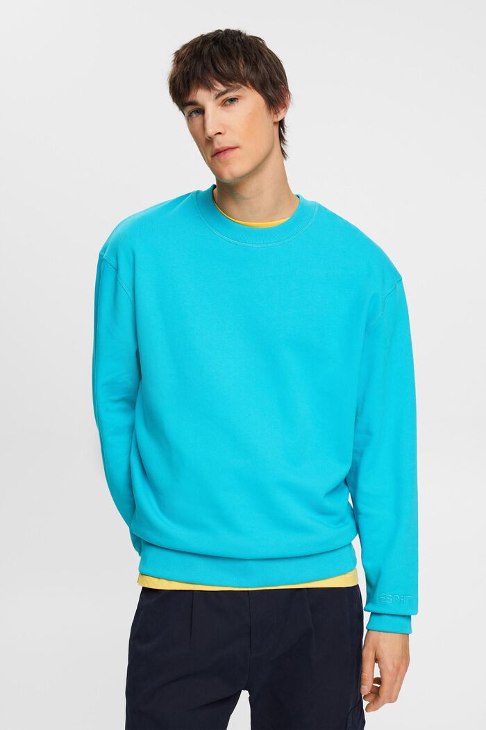 Sweatshirt with embroidered sleeve logo, AQUA GREEN, detail image number 0