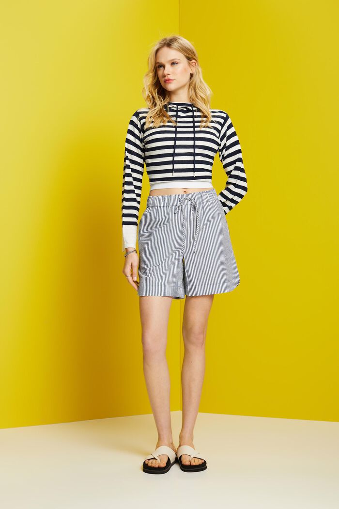 Seersucker shorts with stripes, 100% cotton, NAVY, detail image number 1