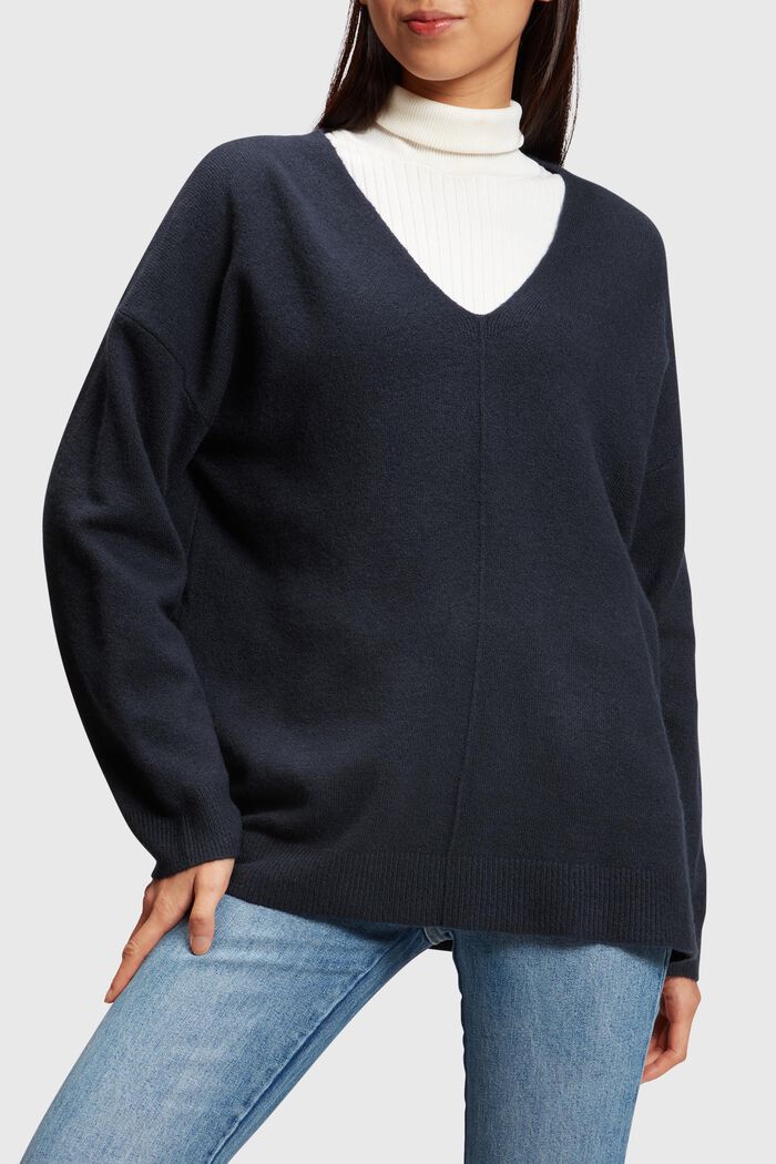 Wool blend jumper, NAVY, detail image number 0