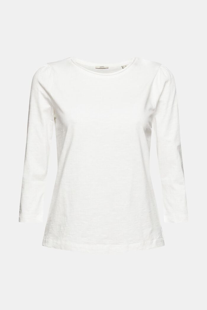 Long sleeve cotton top, OFF WHITE, detail image number 2