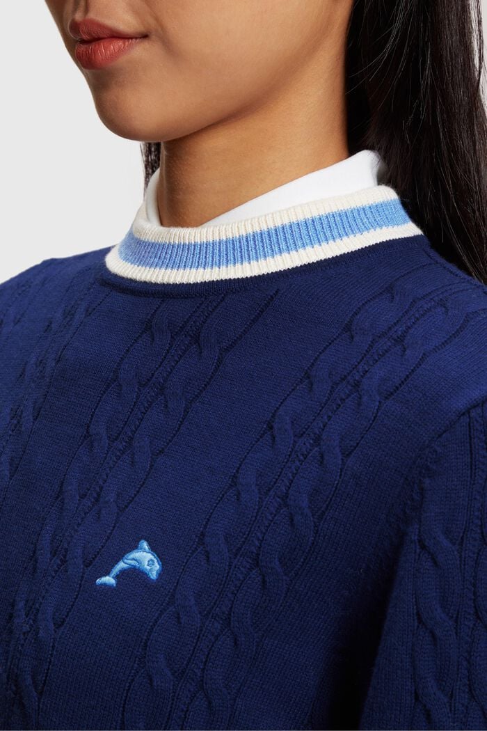 Dolphin Logo Cable Knit Sweater, INK, detail image number 3