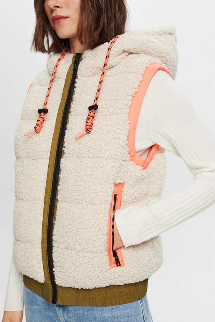 Reversible Hooded Fleece Vest, CREAM BEIGE, detail image number 2