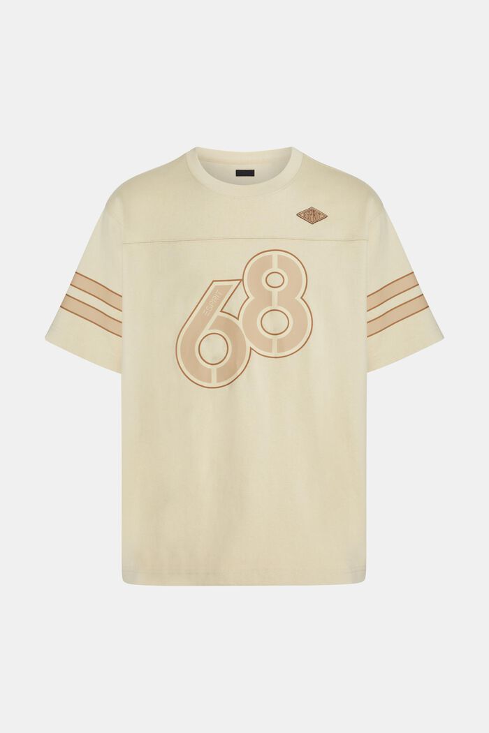 Striped Sleeve Graphic Print Tee, LIGHT BEIGE, detail image number 5