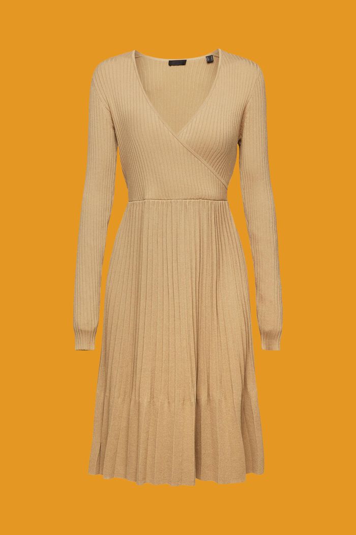 Pleated wrap dress with long-sleeves, KHAKI BEIGE, detail image number 6