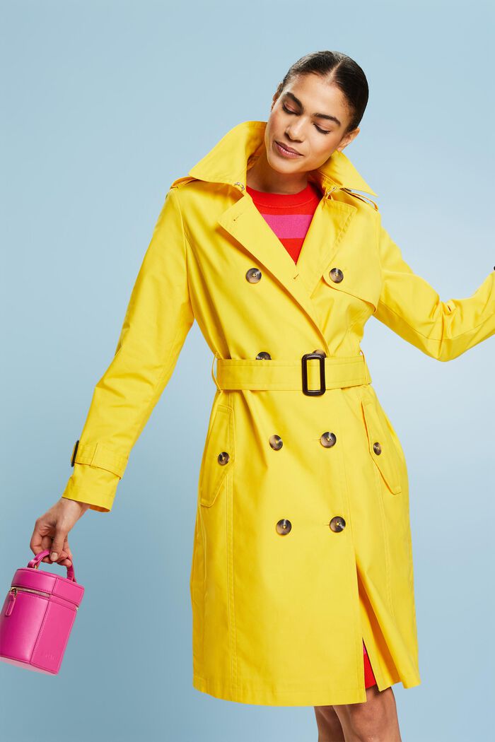 Belted Double-Breasted Trench Coat, YELLOW, detail image number 0