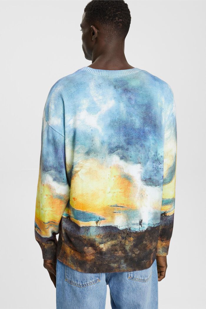 All-over landscape digital print sweater, DARK BLUE, detail image number 3