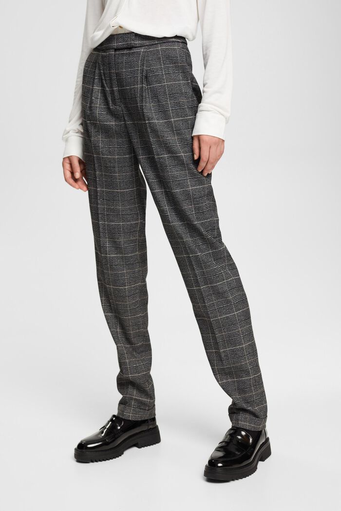 Checked high-rise trousers, GUN METAL, detail image number 1