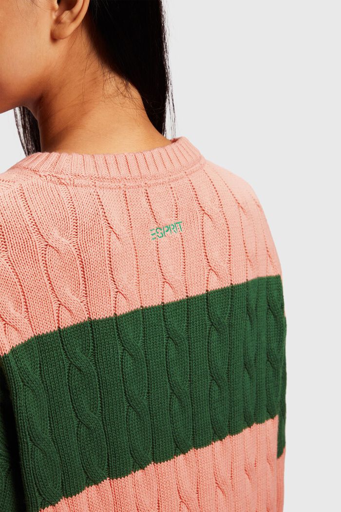 Striped Dolphin Logo Cable Knit Sweater, PINK, detail image number 3