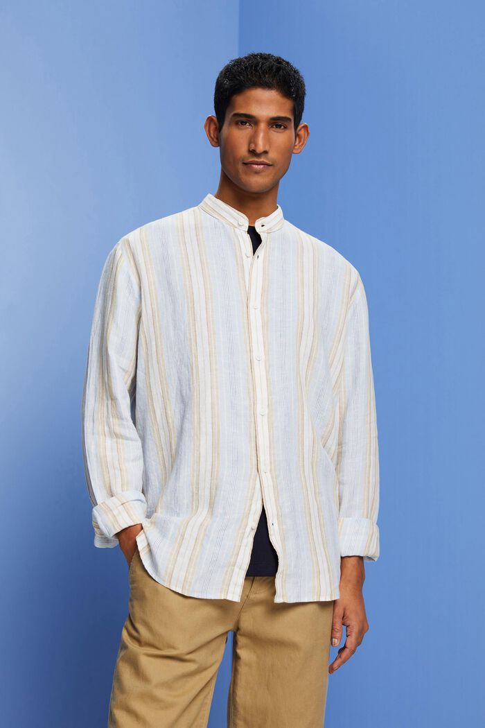 Striped shirt, 100% linen, SAND, detail image number 0